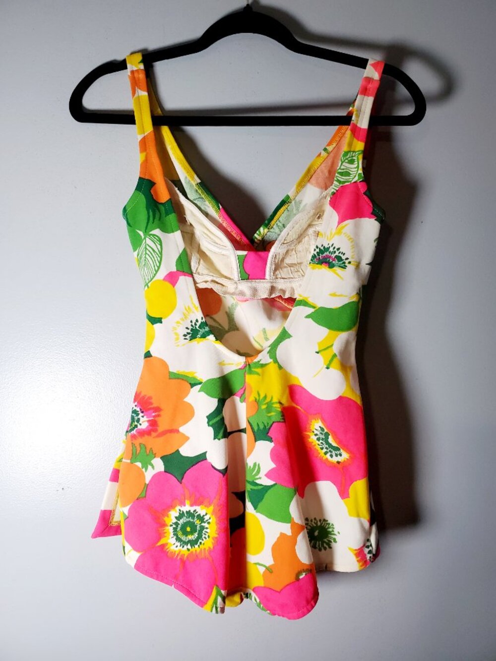 Vintage 70s Mod Floral Swimsuit/Bathing Suit Retro Pin Up Bright Psyc 11/12 - Picture 14 of 16